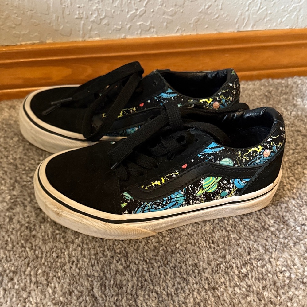 Vans Kids Black Sneakers with Blue & Green Planet Design